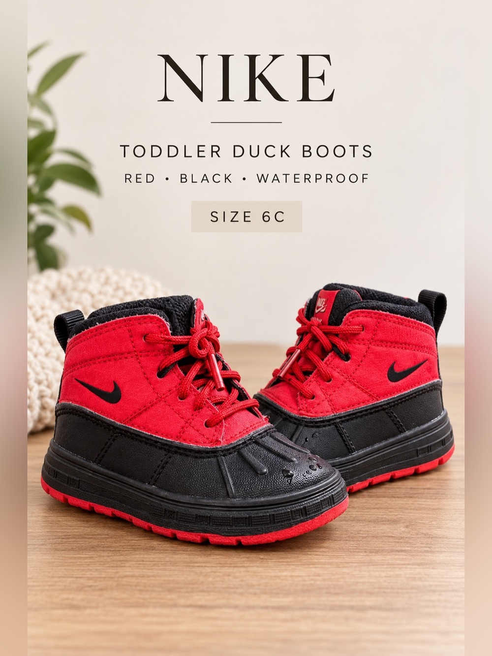 Nike Toddler Duck Boots Red Black Waterproof Winter Boots Size 6C